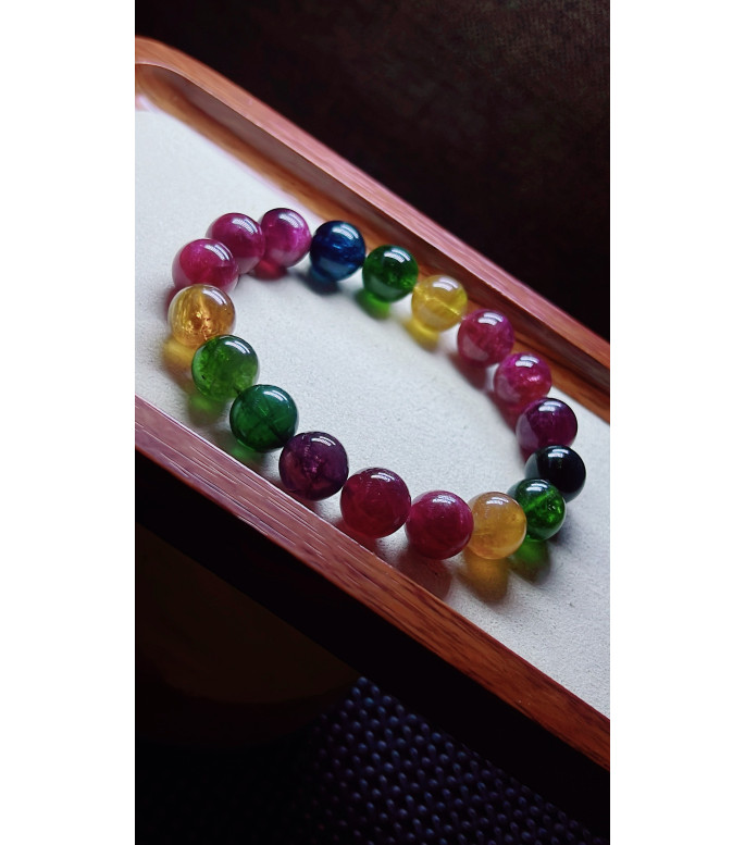120F13 exquisite rainbow tourmaline bracelet, size about 11.5mm, weight 45.5g, crystal