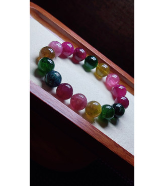 120F12 exquisite rainbow tourmaline bracelet, size about 13mm, weight 57.9g, crystal