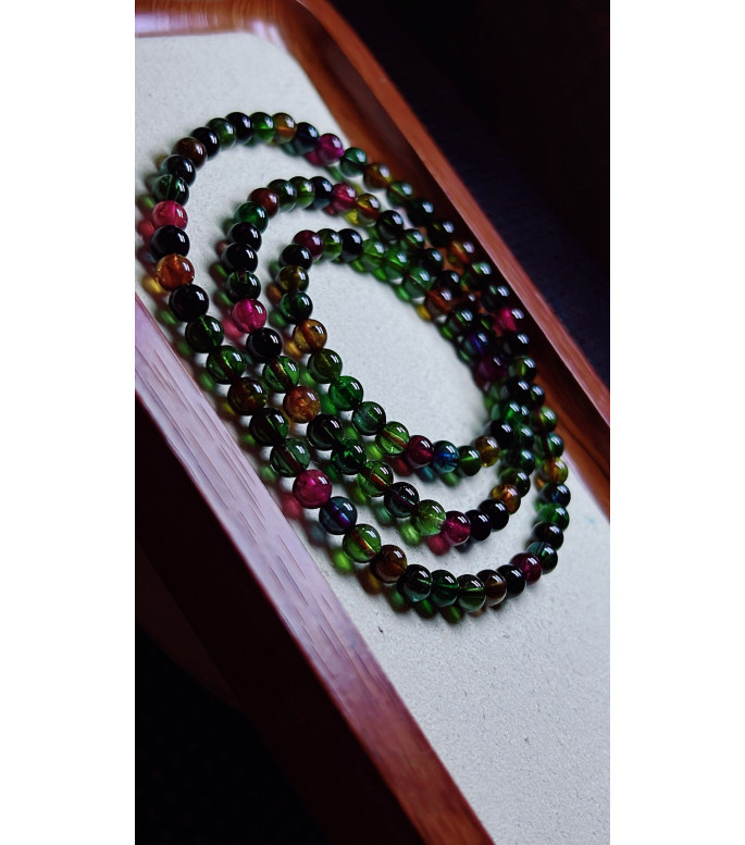 120F3 exquisite old mine black sugar tourmaline three circle bracelet, size about 5.2mm