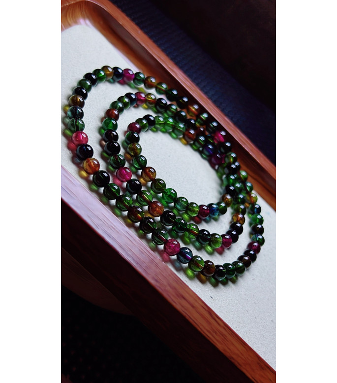 120F3 exquisite old mine black sugar tourmaline three circle bracelet, size about 5.2mm