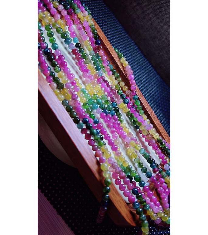 Exquisite rainbow tourmaline three circle bracelet, size about 5+mm, weight 23.5 grams