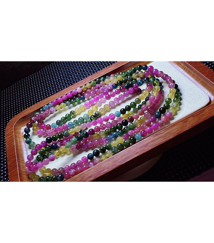 Exquisite rainbow tourmaline three circle bracelet, size about 5+mm, weight 23.5 grams