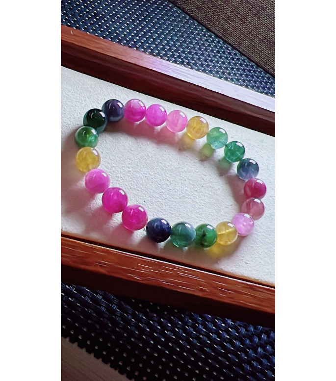 119F13 exquisite rainbow tourmaline bracelet, size about 19mm, weight 25.3 grams, crystal