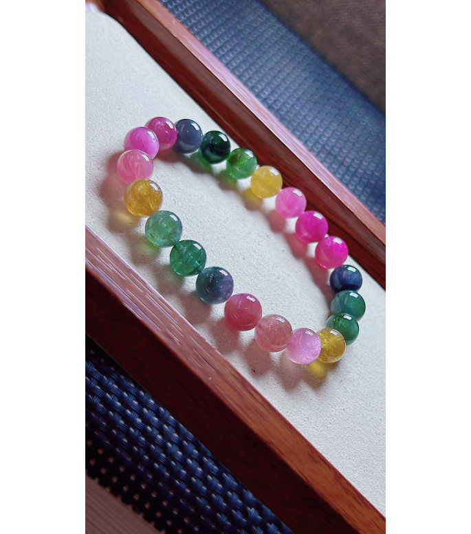 119F13 exquisite rainbow tourmaline bracelet, size about 19mm, weight 25.3 grams, crystal