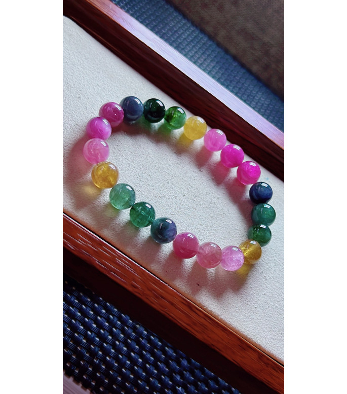 119F13 exquisite rainbow tourmaline bracelet, size about 19mm, weight 25.3 grams, crystal