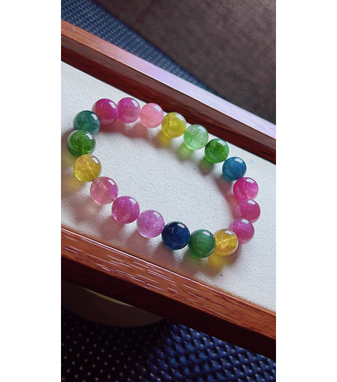 119F12 exquisite rainbow tourmaline bracelet, size about 10mm, weight 31.6g, crystal