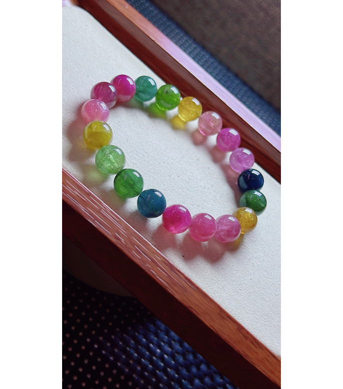 119F12 exquisite rainbow tourmaline bracelet, size about 10mm, weight 31.6g, crystal