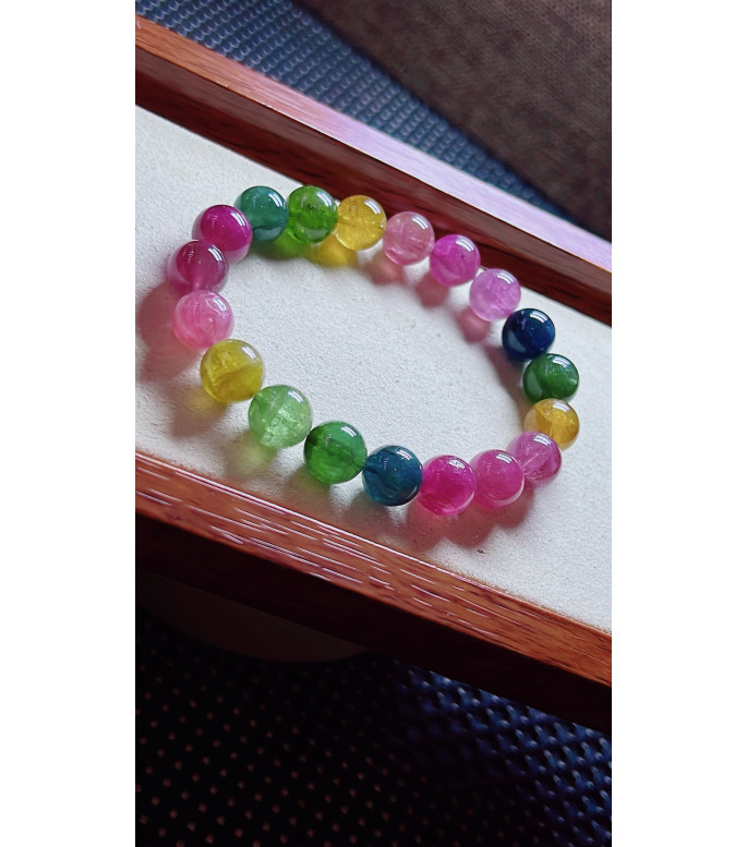 119F12 exquisite rainbow tourmaline bracelet, size about 10mm, weight 31.6g, crystal