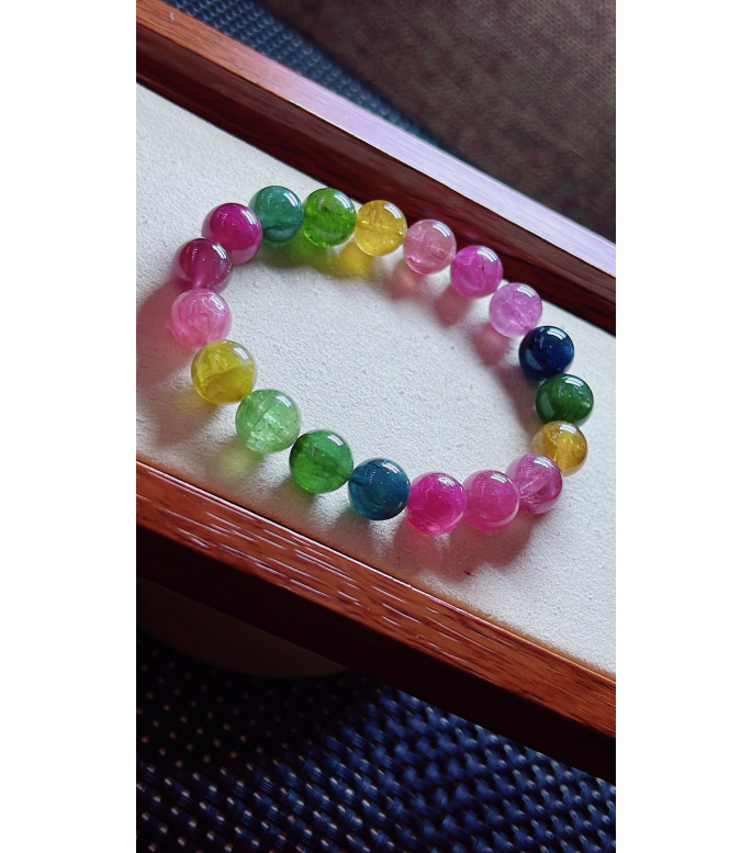 119F12 exquisite rainbow tourmaline bracelet, size about 10mm, weight 31.6g, crystal