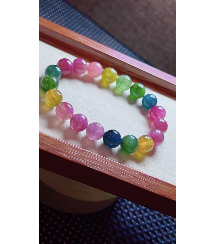 119F12 exquisite rainbow tourmaline bracelet, size about 10mm, weight 31.6g, crystal