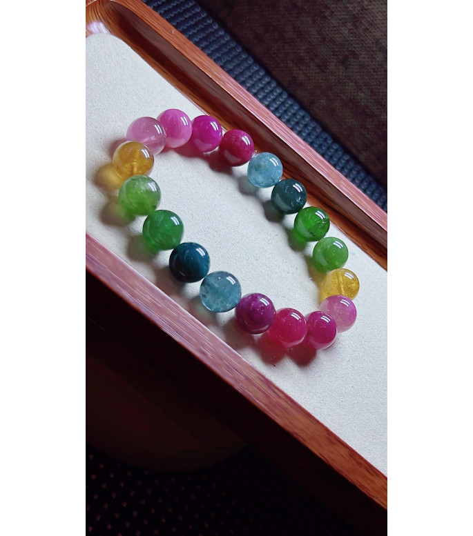 119F11 exquisite rainbow tourmaline bracelet, size about 11mm, weight 40.1g, crystal