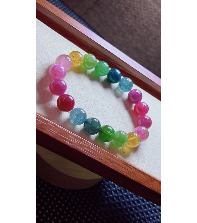 119F11 exquisite rainbow tourmaline bracelet, size about 11mm, weight 40.1g, crystal