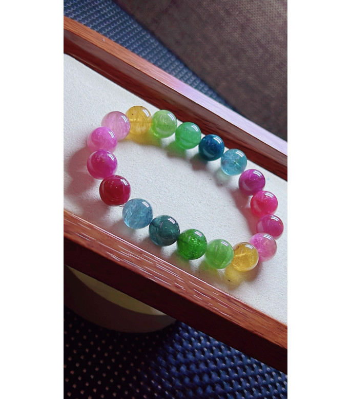 119F11 exquisite rainbow tourmaline bracelet, size about 11mm, weight 40.1g, crystal
