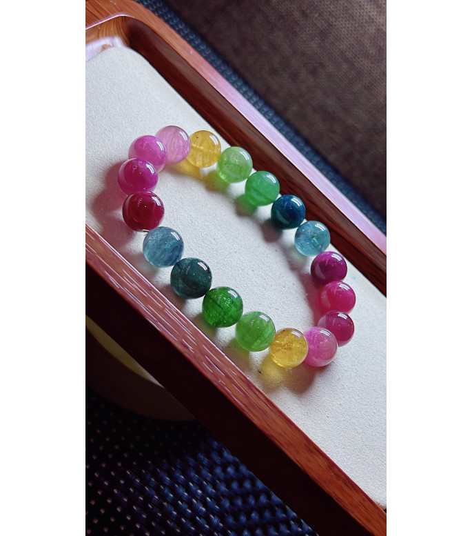 119F11 exquisite rainbow tourmaline bracelet, size about 11mm, weight 40.1g, crystal