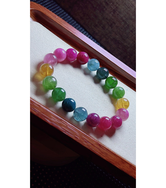 119F11 exquisite rainbow tourmaline bracelet, size about 11mm, weight 40.1g, crystal