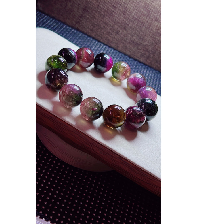 119F9 exquisite old watermelon tourmaline large granule bracelet, specification about