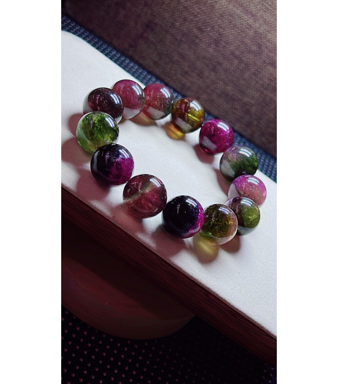 119F9 exquisite old watermelon tourmaline large granule bracelet, specification about