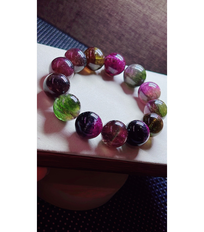 119F9 exquisite old watermelon tourmaline large granule bracelet, specification about