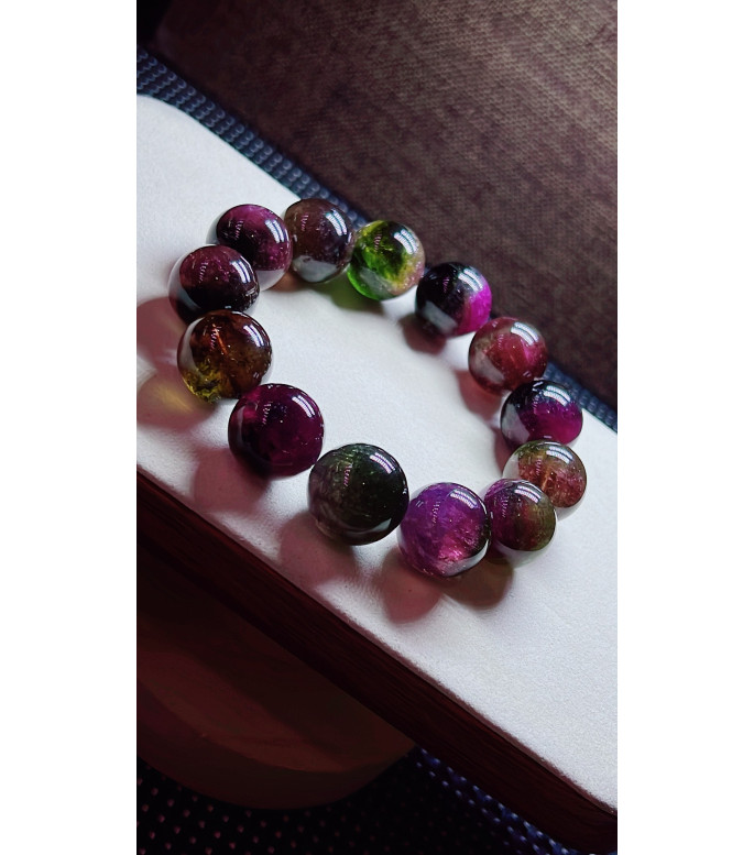 119F9 exquisite old watermelon tourmaline large granule bracelet, specification about