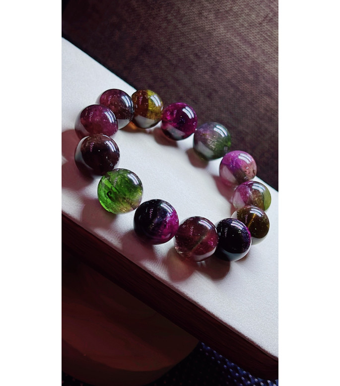 119F9 exquisite old watermelon tourmaline large granule bracelet, specification about