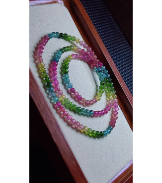 119F4 exquisite rainbow tourmaline three circle bracelet, size about 4.2mm, weight 16.5g