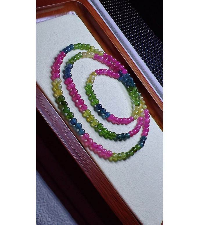 2 exquisite rainbow tourmaline three circle bracelet, size about 4.1mm, weight 14.4g