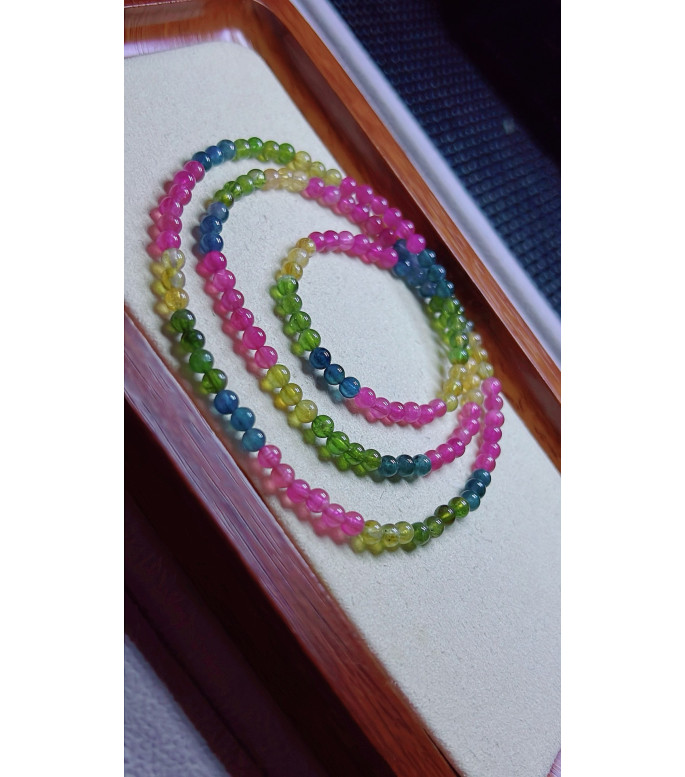 2 exquisite rainbow tourmaline three circle bracelet, size about 4.1mm, weight 14.4g