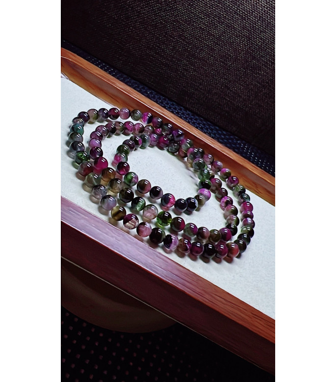 F7 exquisite watermelon tourmaline three circle bracelet, size about 5.7mm, weight 28.6g