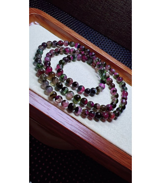 F7 exquisite watermelon tourmaline three circle bracelet, size about 5.7mm, weight 28.6g