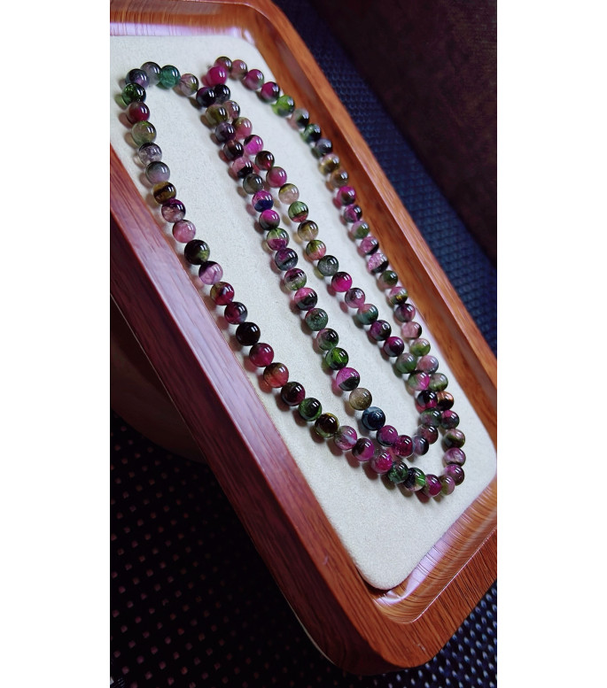 F7 exquisite watermelon tourmaline three circle bracelet, size about 5.7mm, weight 28.6g