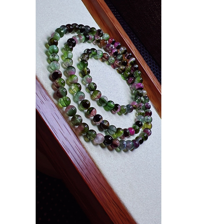 F6 exquisite watermelon tourmaline three circle bracelet, size about 5mm, weight 22.4g