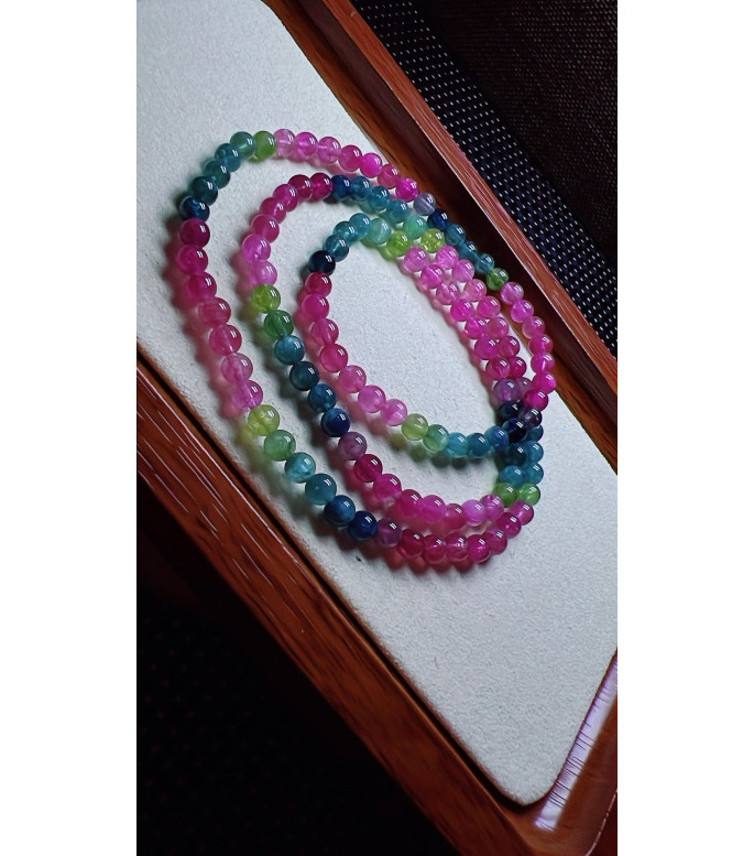F5 exquisite color code tourmaline three circle bracelet, size about 4.7mm, weight 20.2