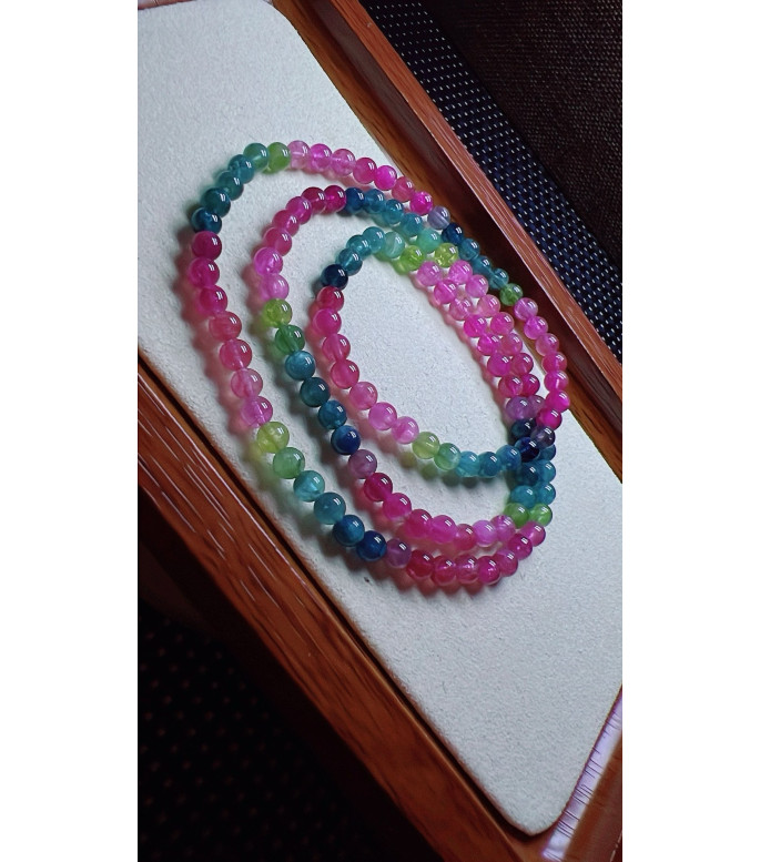 F5 exquisite color code tourmaline three circle bracelet, size about 4.7mm, weight 20.2