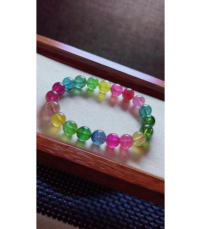 105F12 exquisite imperial rainbow tourmaline bracelet, size about 9.5mm, weight 28.2g