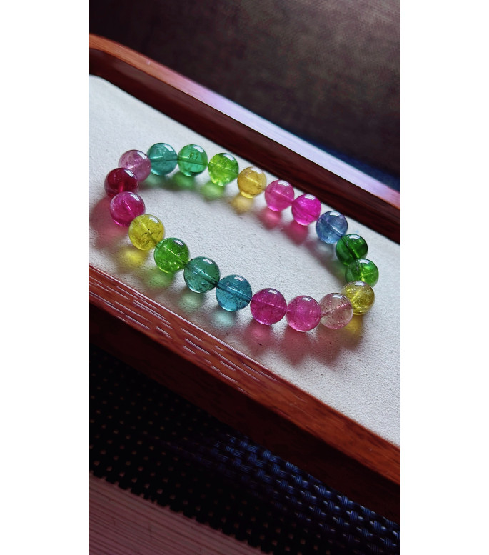 105F12 exquisite imperial rainbow tourmaline bracelet, size about 9.5mm, weight 28.2g