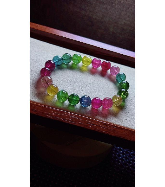 105F12 exquisite imperial rainbow tourmaline bracelet, size about 9.5mm, weight 28.2g