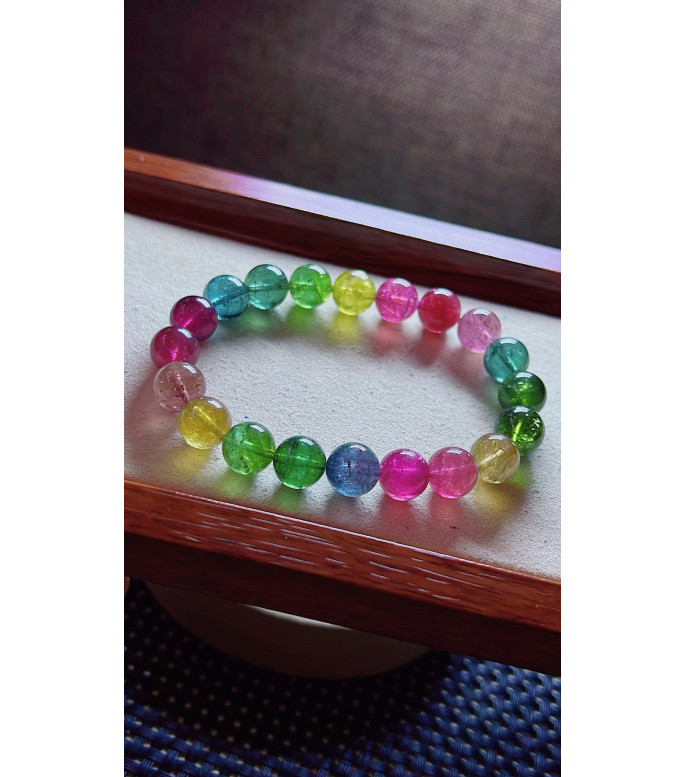 105F12 exquisite imperial rainbow tourmaline bracelet, size about 9.5mm, weight 28.2g