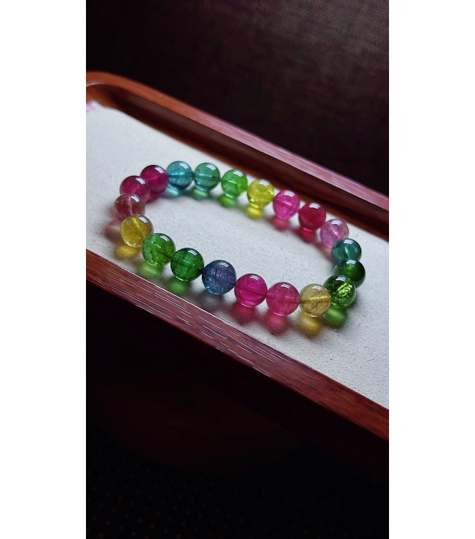 105F12 exquisite imperial rainbow tourmaline bracelet, size about 9.5mm, weight 28.2g
