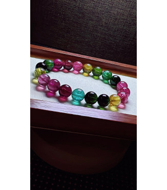 105F10 exquisite high-end rainbow tourmaline bracelet, specification about 9.6mm, weight