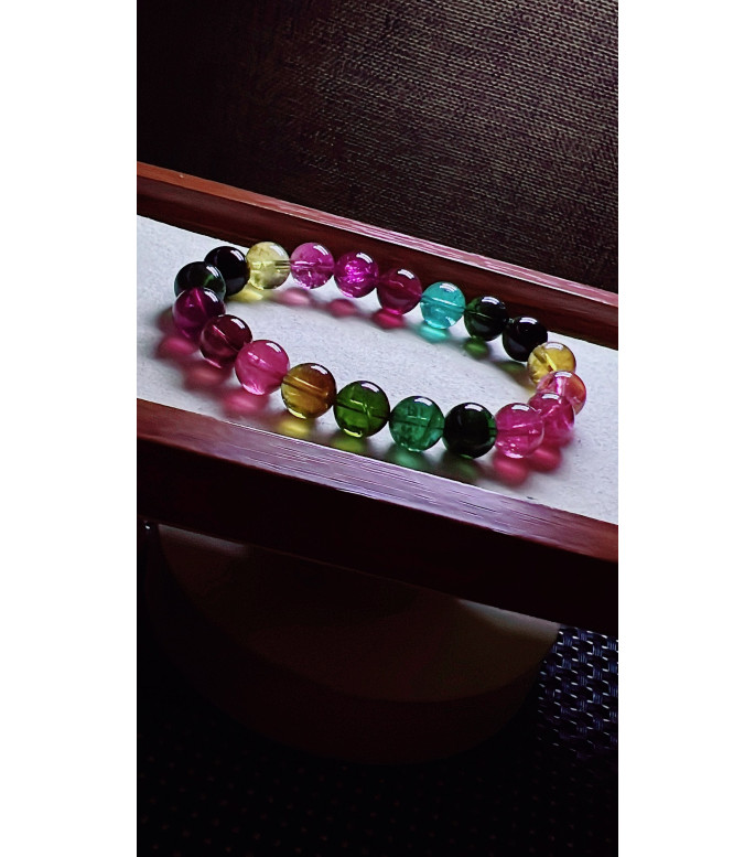 105F10 exquisite high-end rainbow tourmaline bracelet, specification about 9.6mm, weight 105F10 exquisite high-end rainbow tourmaline bracelet, specification about 9.6mm, weight
