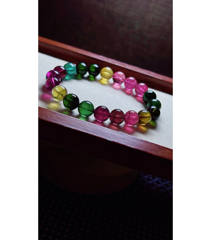 105F10 exquisite high-end rainbow tourmaline bracelet, specification about 9.6mm, weight 105F10 exquisite high-end rainbow tourmaline bracelet, specification about 9.6mm, weight