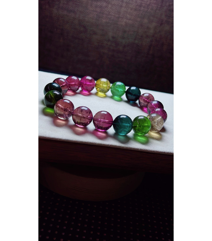 105F9 exquisite high-end rainbow tourmaline bracelet, specification about 12.5mm, weight 105F9 exquisite high-end rainbow tourmaline bracelet, specification about 12.5mm, weight