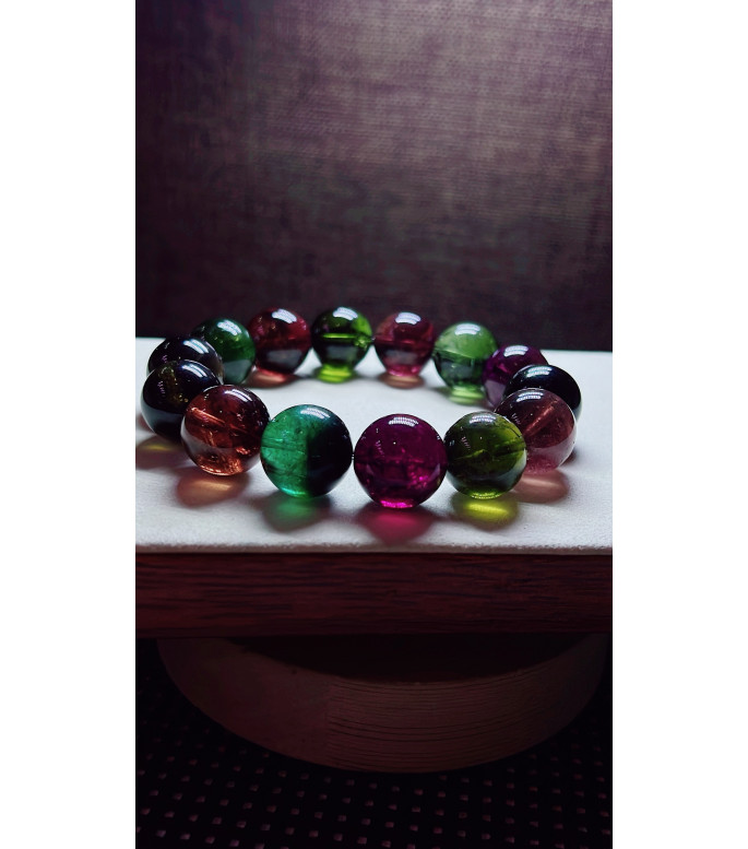 105F8 exquisite black sugar tourmaline bracelet, size about 15mm, weight 82.8g, crystal