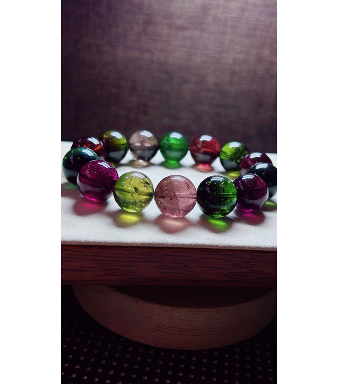 105F8 exquisite black sugar tourmaline bracelet, size about 15mm, weight 82.8g, crystal