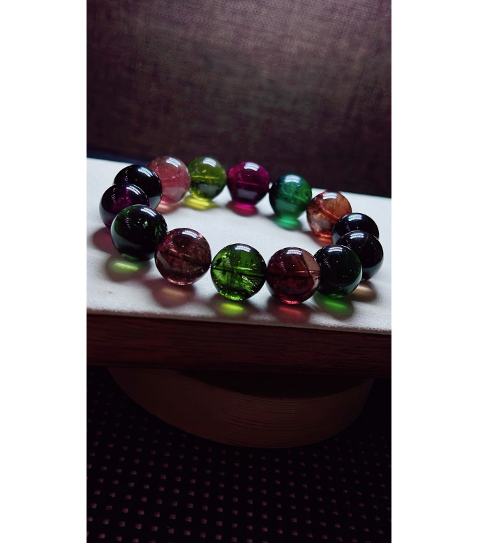 105F8 exquisite black sugar tourmaline bracelet, size about 15mm, weight 82.8g, crystal