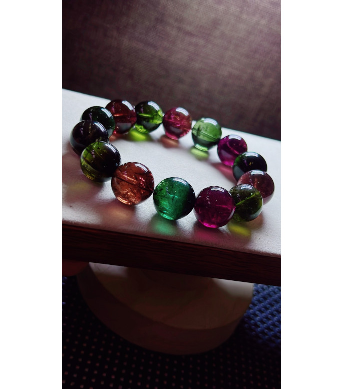 105F8 exquisite black sugar tourmaline bracelet, size about 15mm, weight 82.8g, crystal