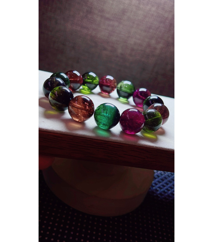 105F8 exquisite black sugar tourmaline bracelet, size about 15mm, weight 82.8g, crystal