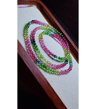 105F4 exquisite rainbow tourmaline three circle bracelet, size about 3.7mm, weight 11.9g