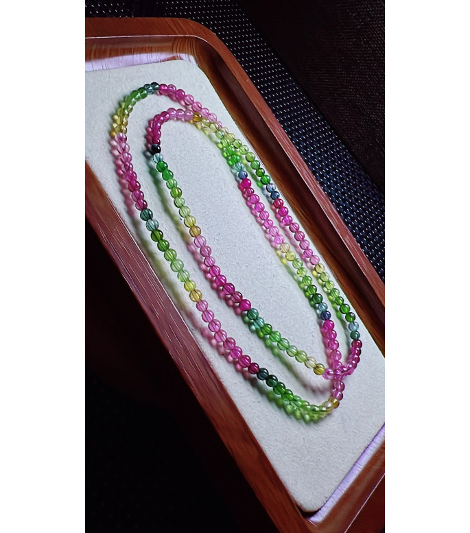 105F4 exquisite rainbow tourmaline three circle bracelet, size about 3.7mm, weight 11.9g