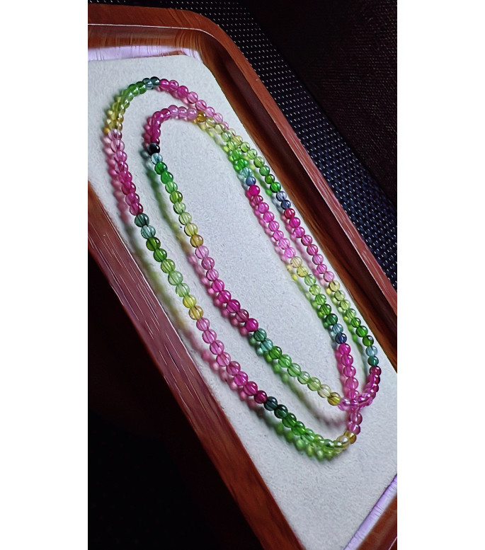 105F4 exquisite rainbow tourmaline three circle bracelet, size about 3.7mm, weight 11.9g